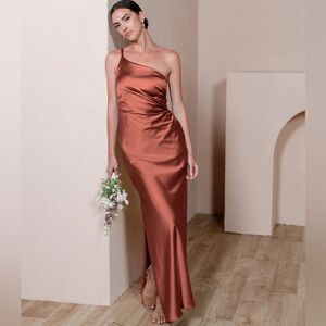 NWT Revelry Jade Satin Side Zipper Dress in Cinnamon Rose